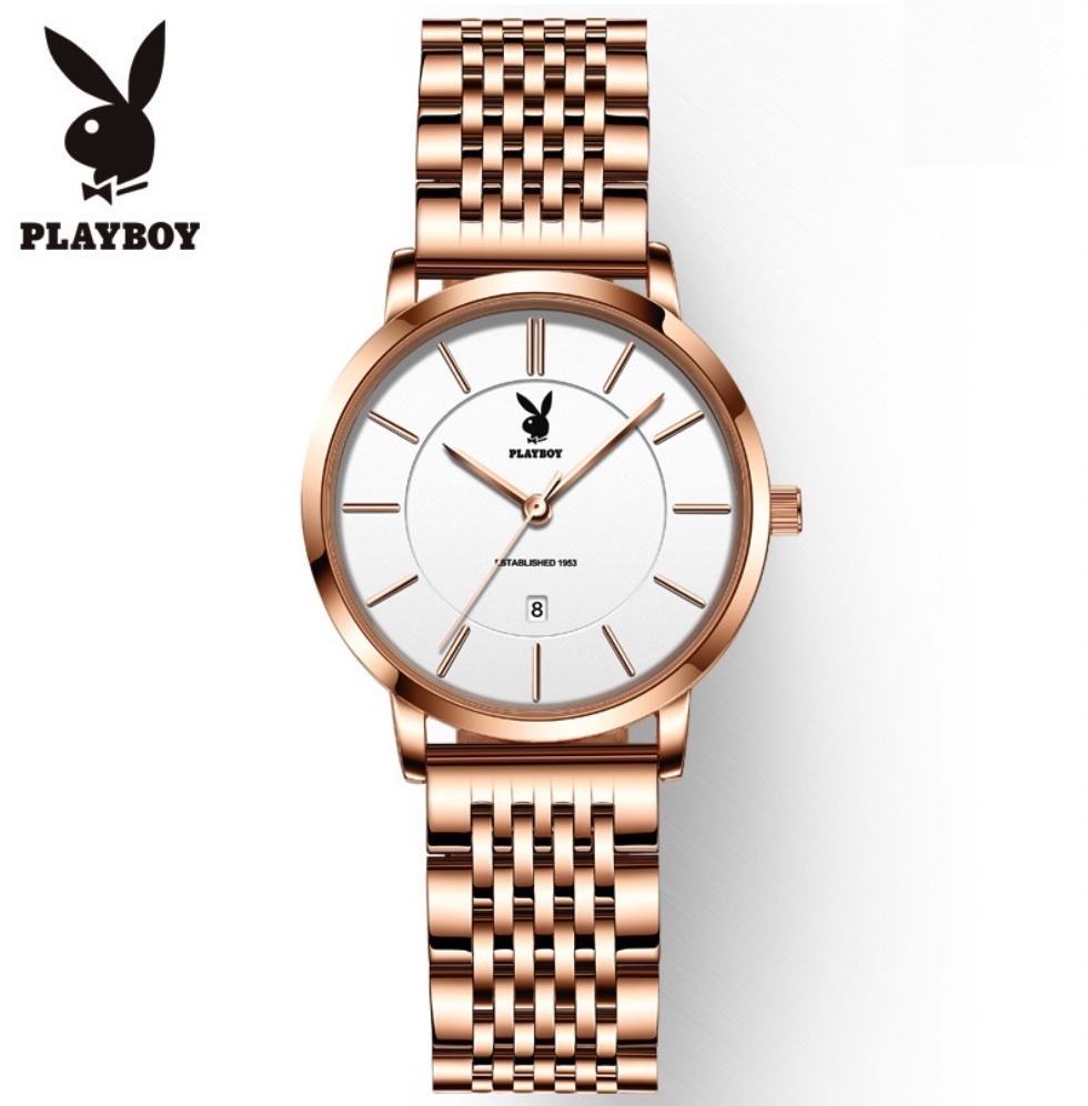 Hot Selling PLAYBOY Simple Ladies Watch (Rose Steel Rose Shell White Face Female)