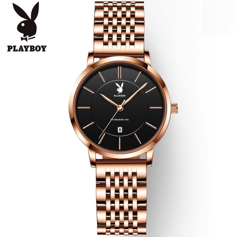 Hot Selling PLAYBOY Simple Ladies Watch (Rose Steel Rose Shell Dark Side Female)