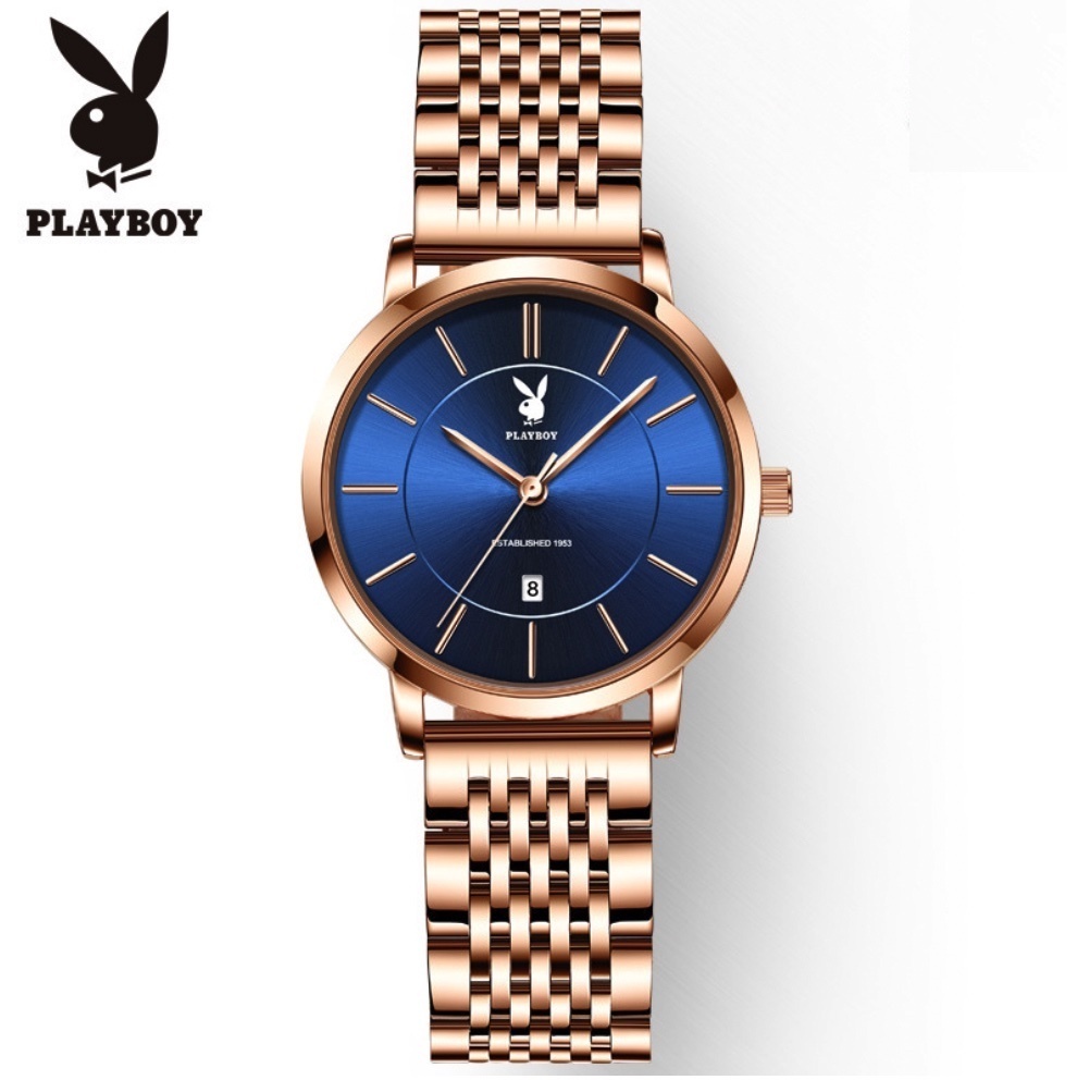Hot Selling PLAYBOY Simple Ladies Watch (Rose Steel Rose Shell Blue Face Female)