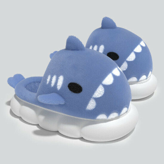 Hot selling chubby shark couple style cotton slippers [haze blue] [size 36-45] (please contact customer service to confirm the delivery size after placing the order)