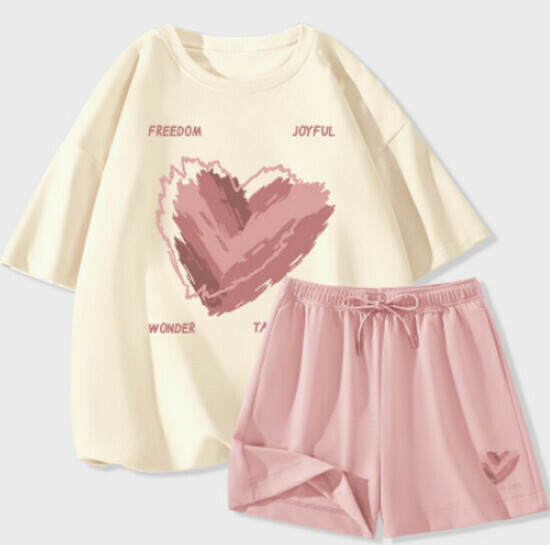 Hot selling casual sports suit [milk white (messy love) + pink pants] [S-2XL size] (please contact customer service to confirm the delivery size after placing the order)