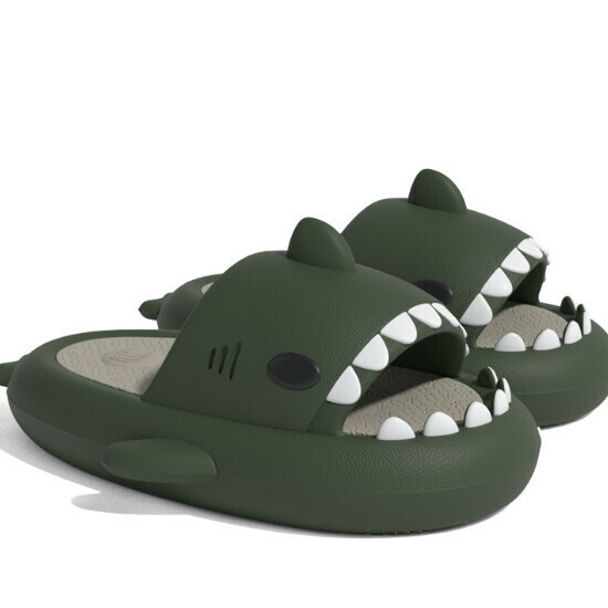 Hot selling shark couple anti-slip slippers [mustard green + brown] [size 36-45] (please contact customer service to confirm the delivery size after placing the order)