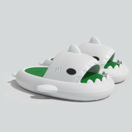 Hot Selling Shark Couple Anti-Slip Slippers [Small Zirconium White. Green] [Size 36-45] (Please contact customer service to confirm the delivery size after placing the order)