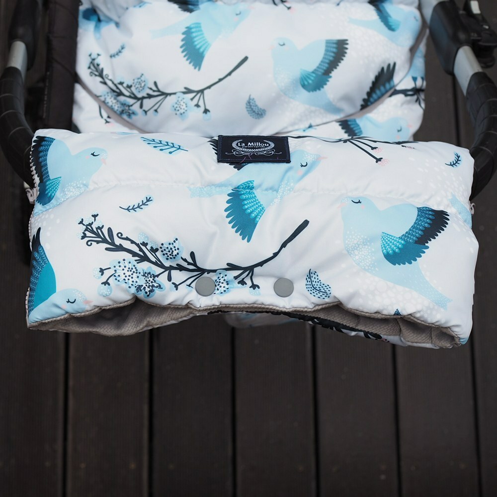 La Millou波蘭 Aspen防水空氣時尚保暖推車手套｜丘比特之箭(藍底)｜舒柔純白