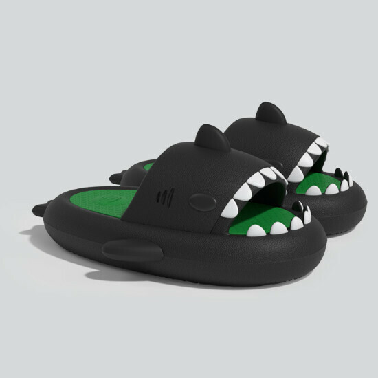 Hot Selling Shark Couple Anti-Slip Slippers [Small Titanium Black. Green] [Size 36-45] (Please contact customer service to confirm the delivery size after placing the order)