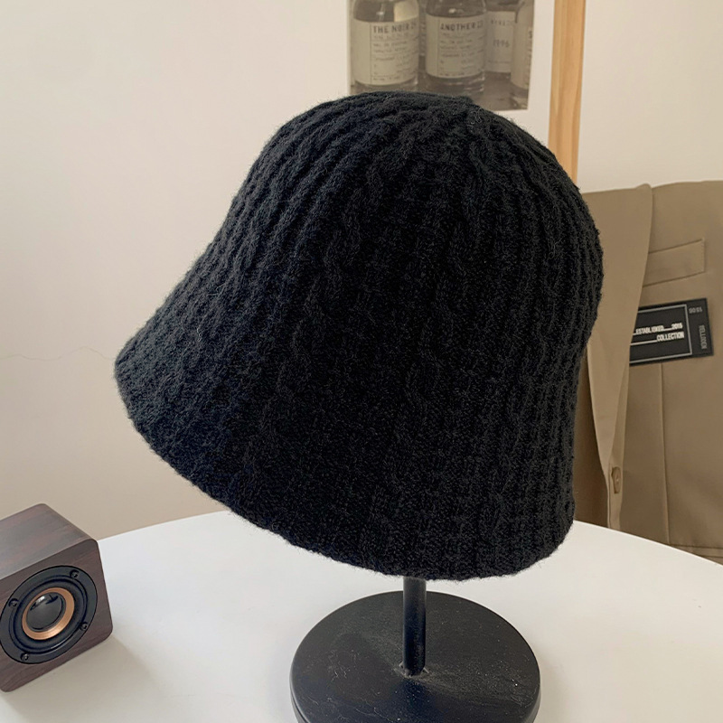 Hot selling knitted bucket hat women's versatile fisherman hat basin hat (M (56-58cm) black)