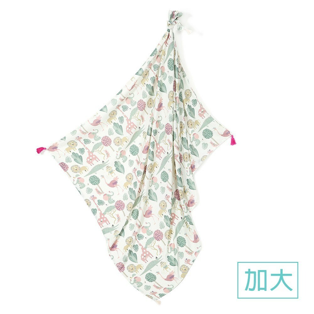 La Millou波蘭 竹纖涼感巾加大(140x110cm)｜抗菌包巾｜動物探險隊(粉底)