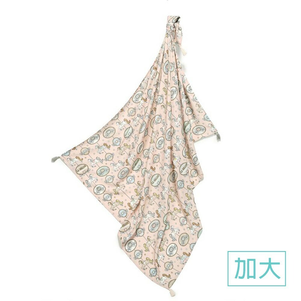 La Millou波蘭 竹纖涼感巾加大(140x110cm)｜抗菌包巾｜旋轉小木馬(粉底)