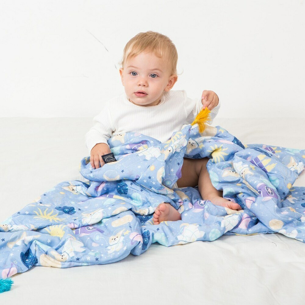 La Millou波蘭 竹纖涼感巾加大(140x110cm)｜抗菌包巾｜星空胖柯基(藍底)