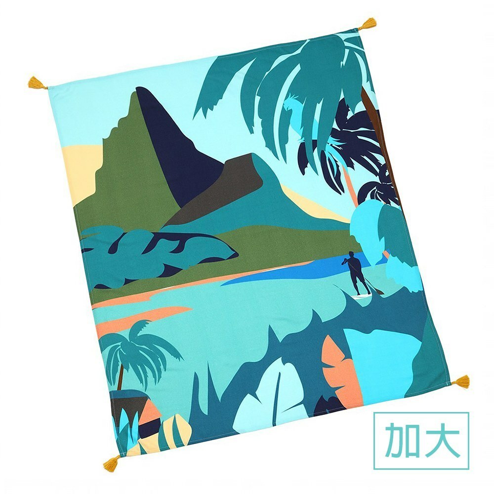 La Millou波蘭 竹纖涼感巾加大(140x110cm)｜抗菌包巾｜威基基椰樹(藍底)