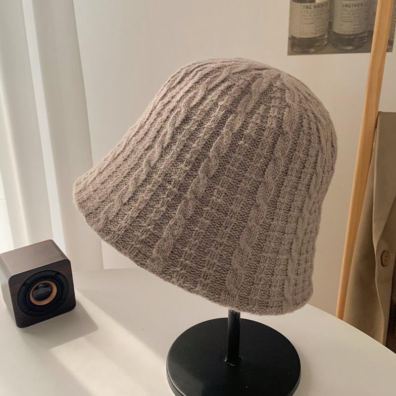 Hot selling knitted bucket hat women's versatile fisherman hat basin hat (M (56-58cm) smoke gray)