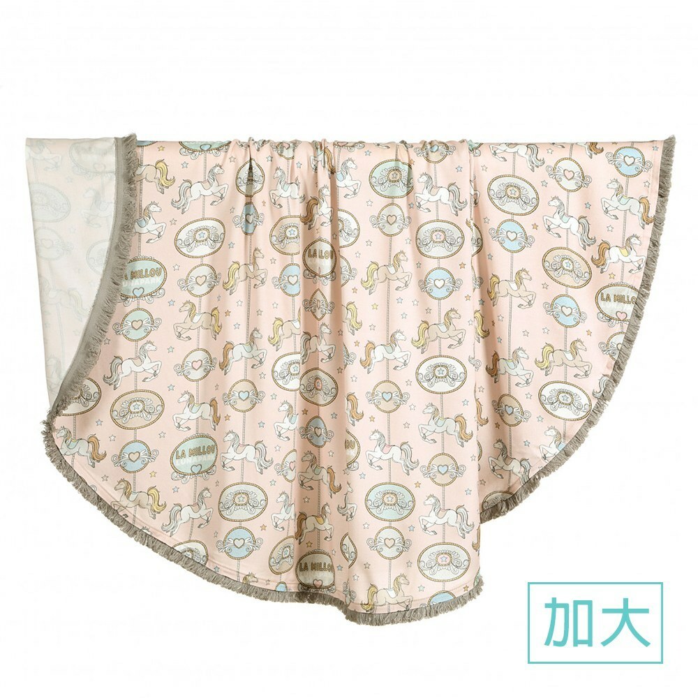 La Millou波蘭 竹纖涼感巾加大款圓形流蘇｜抗菌包巾｜旋轉小木馬(粉底)