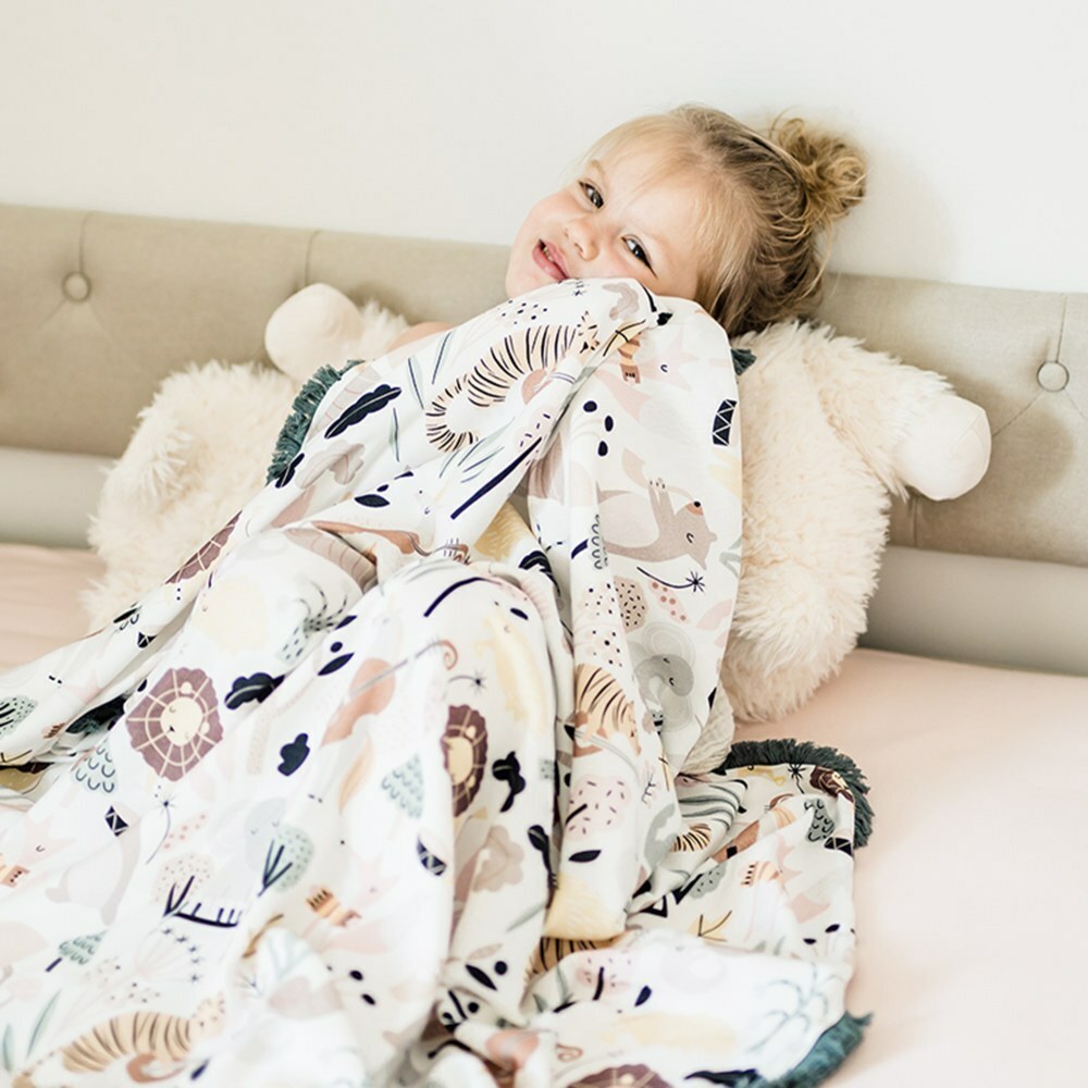 La Millou波蘭 竹纖涼感巾加大款圓形流蘇｜抗菌包巾｜動物交響樂