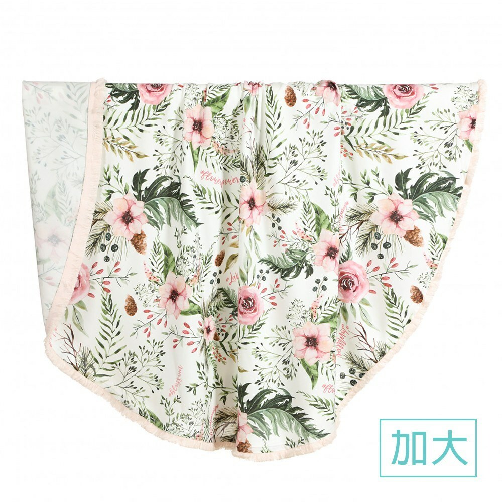 La Millou波蘭 竹纖涼感巾加大款圓形流蘇｜抗菌包巾｜伯爵粉茶花