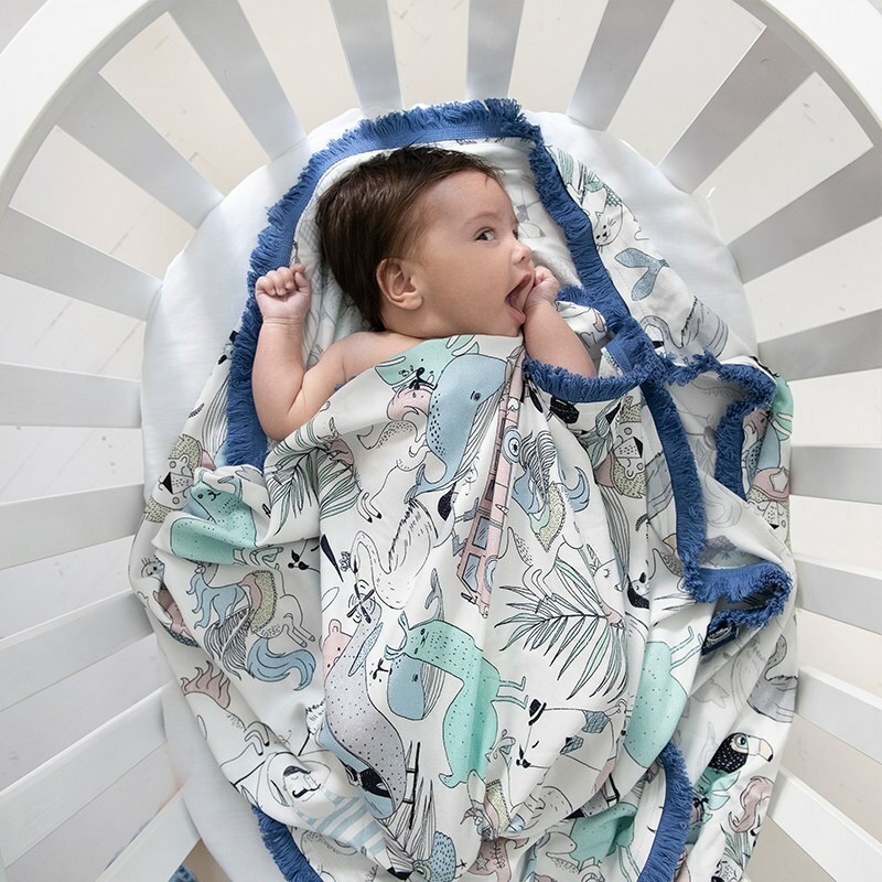 La Millou波蘭 竹纖涼感巾加大款圓形流蘇｜抗菌包巾｜藍鶴民族-outlet專屬