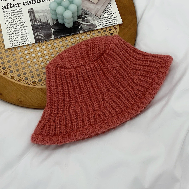 Hot selling large head circumference woolen hat warm knitted hat fisherman hat (M (56-58cm) brick red)