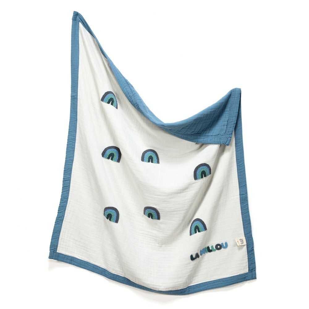 La Millou波蘭 Biscuit 100%純棉四層餅乾彩虹紗布毯(90x100cm)｜大地藍