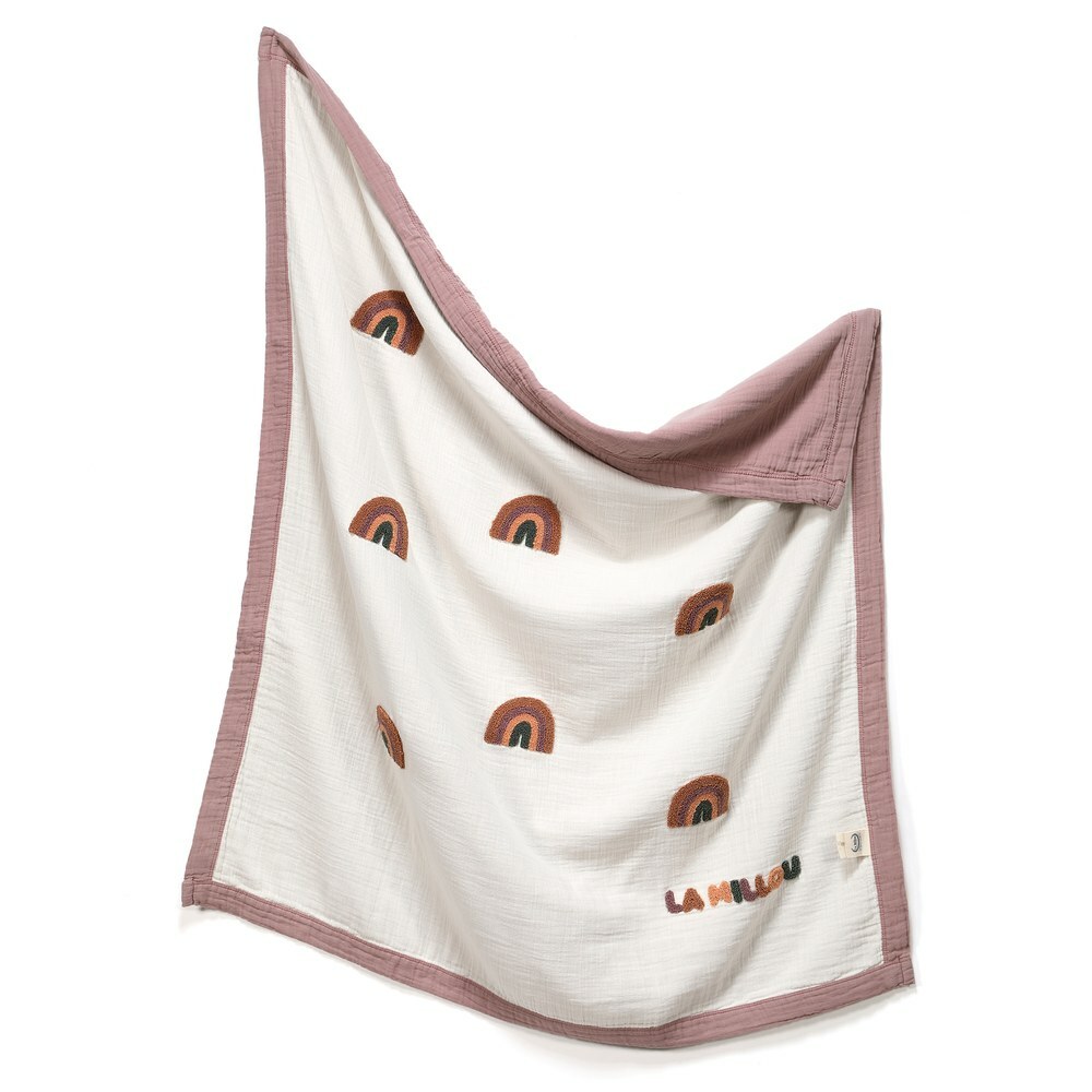 La Millou波蘭 Biscuit 100%純棉四層餅乾彩虹紗布毯(90x100cm)｜大地粉