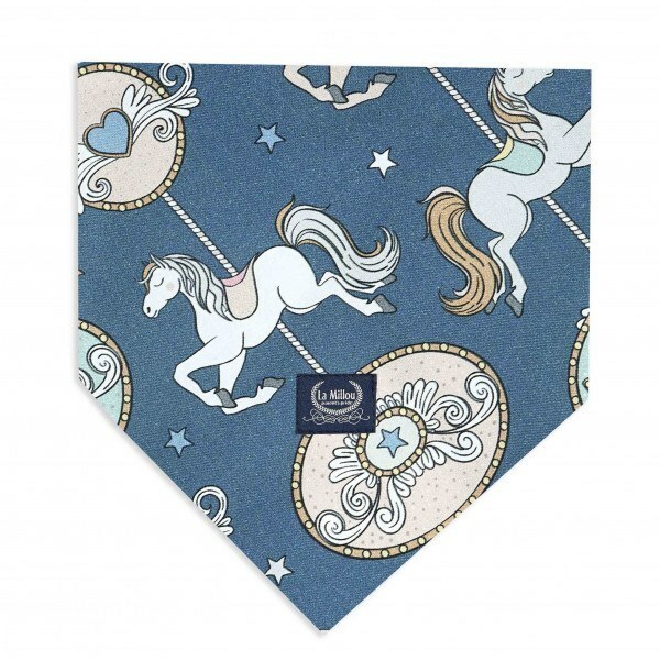 La Millou波蘭 竹纖涼感口水兜｜抗菌口水兜｜旋轉小木馬(藍底)