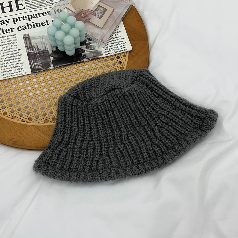Hot selling large head circumference woolen hat warm knitted hat fisherman hat (M (56-58cm) dark gray)