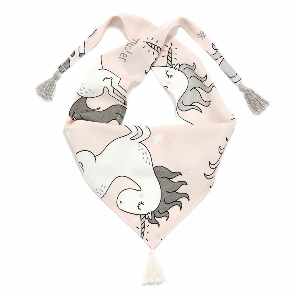 La Millou波蘭 竹纖涼感口水兜流蘇綁帶款｜抗菌口水兜｜童話獨角獸(粉底)