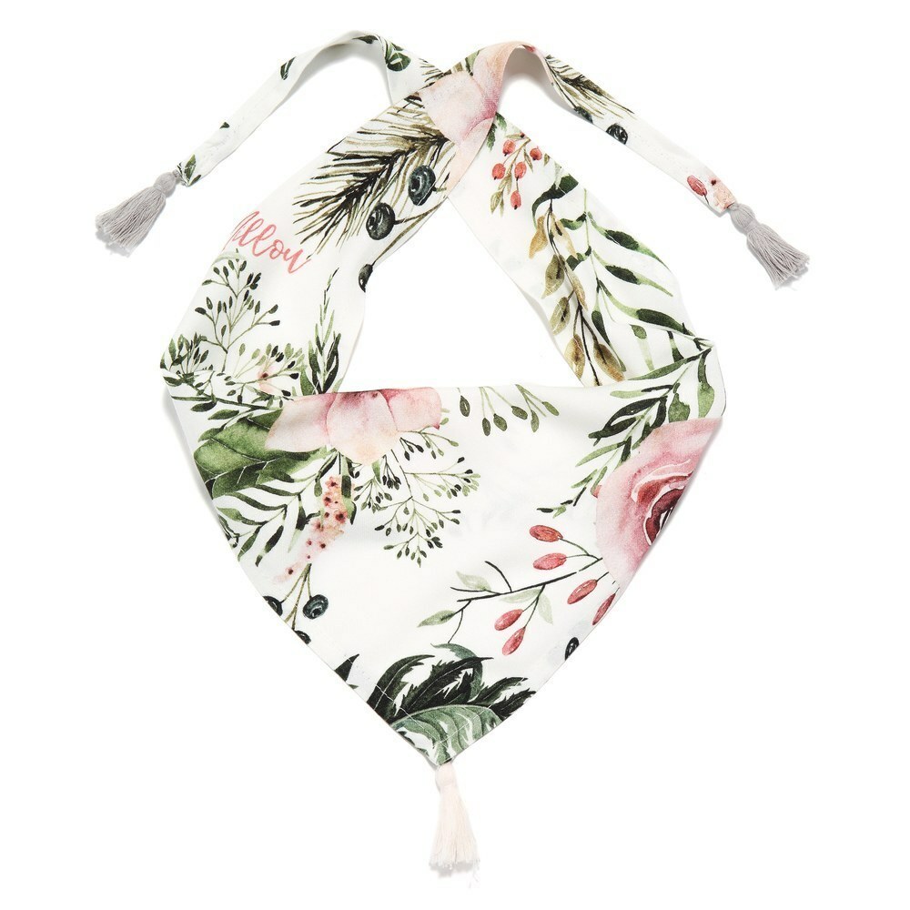 La Millou波蘭 竹纖涼感口水兜流蘇綁帶款｜抗菌口水兜｜伯爵粉茶花