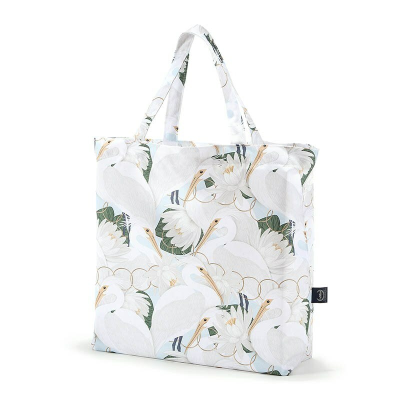 La Millou波蘭 FEERIA 多功能時尚媽媽購物袋｜白鷺蓮花(藍底)