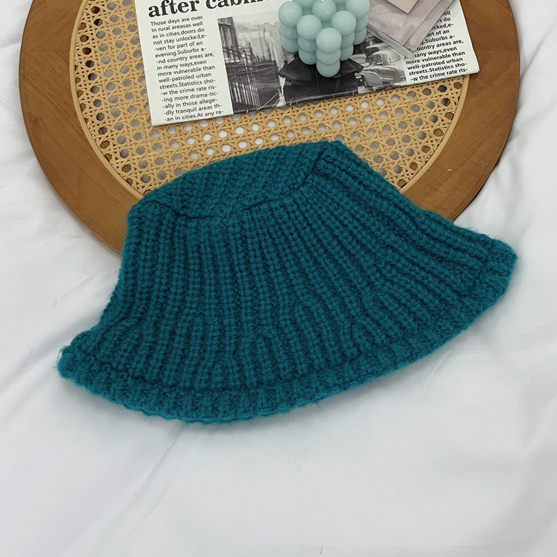Hot selling large head circumference woolen hat warm knitted hat fisherman hat (M (56-58cm) blue)