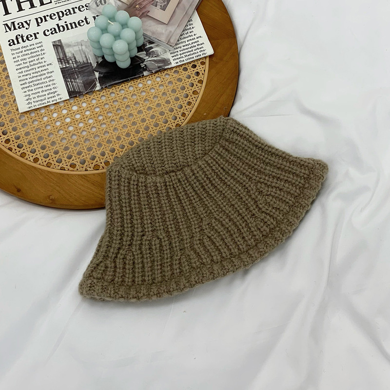 Hot selling large head circumference woolen hat warm knitted hat fisherman hat (M (56-58cm) Khaki)