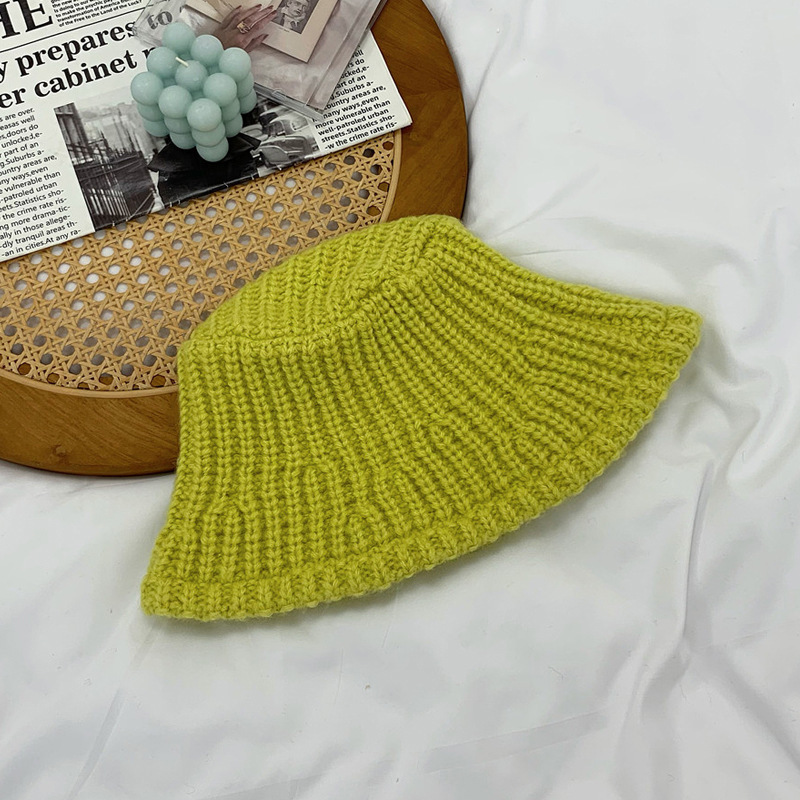 Hot selling large head circumference woolen hat warm knitted hat fisherman hat (M (56-58cm) yellow)