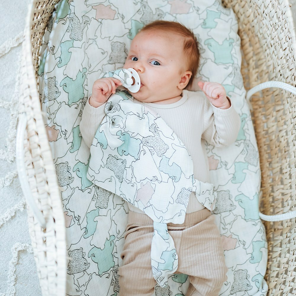 La Millou波蘭 100%竹纖銀離子紗布巾玩偶奶嘴帶｜旋轉小木馬(粉底)