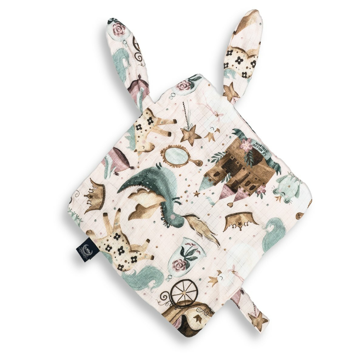 【原售價$799】La Millou波蘭 100%竹纖銀離子紗布巾玩偶奶嘴帶｜仙履奇缘(粉底)