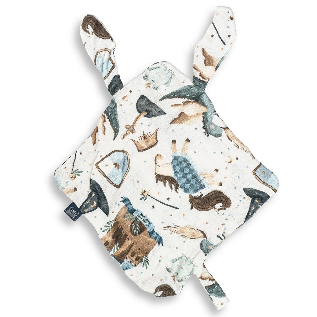 【原售價$799】La Millou波蘭 100%竹纖銀離子紗布巾玩偶奶嘴帶｜仙履奇缘(藍底)