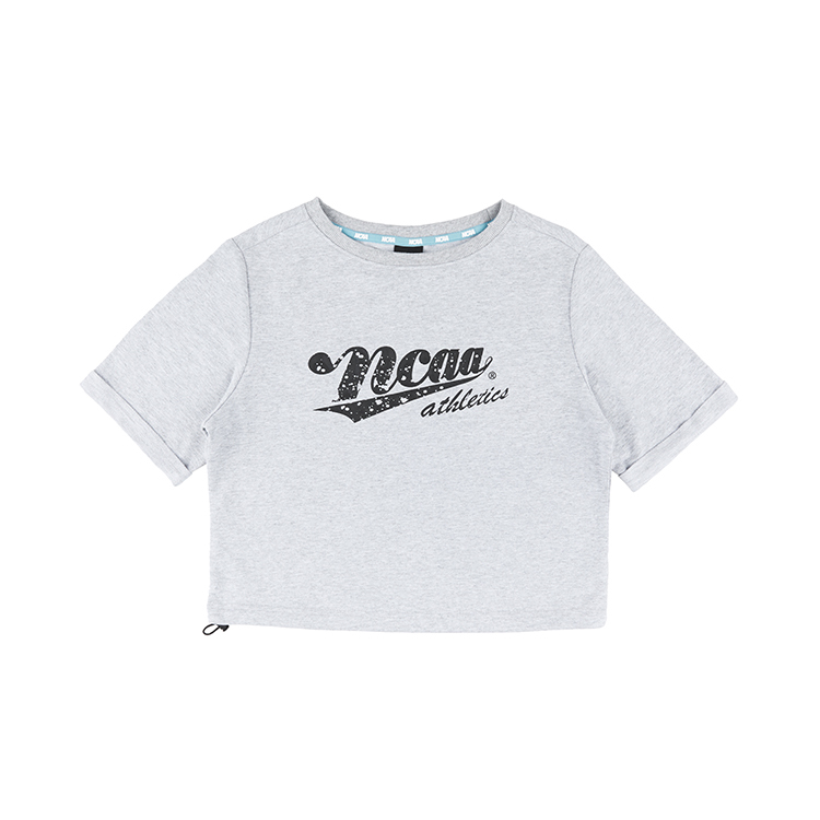 NCAA純棉印花短袖上衣,灰/黑,  下擺抽繩,草寫NCAA呈現休閒感搭配 74221121