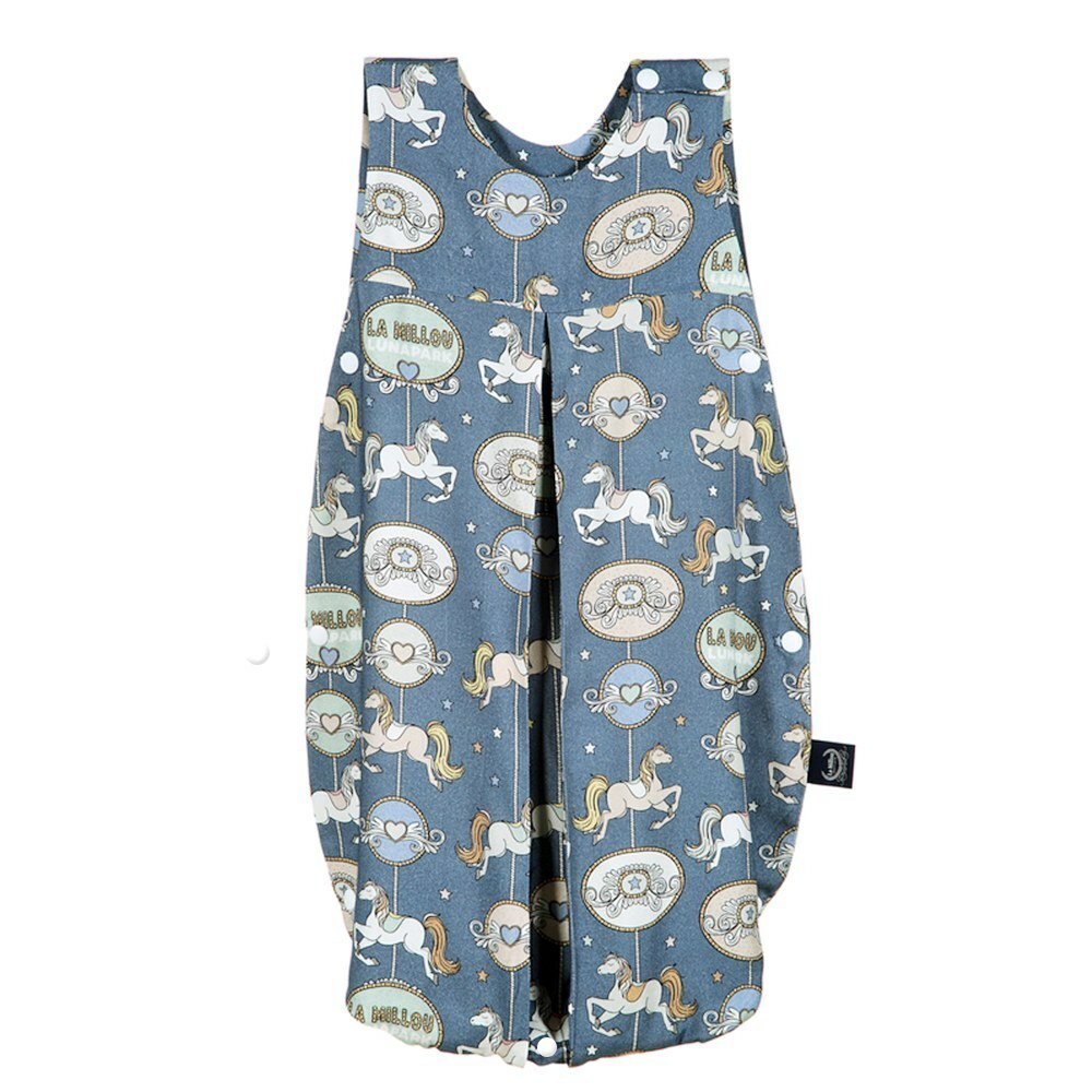 La Millou波蘭 抗菌竹纖涼感防踢被/防踢背心分腿扣(70cm)｜旋轉小木馬(藍底)