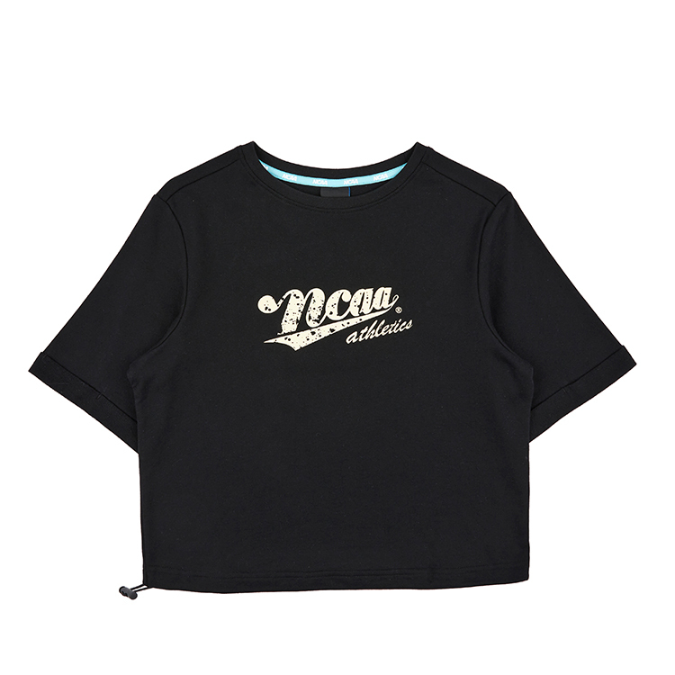 NCAA純棉印花短袖上衣,灰/黑,  下擺抽繩,草寫NCAA呈現休閒感搭配 74221121