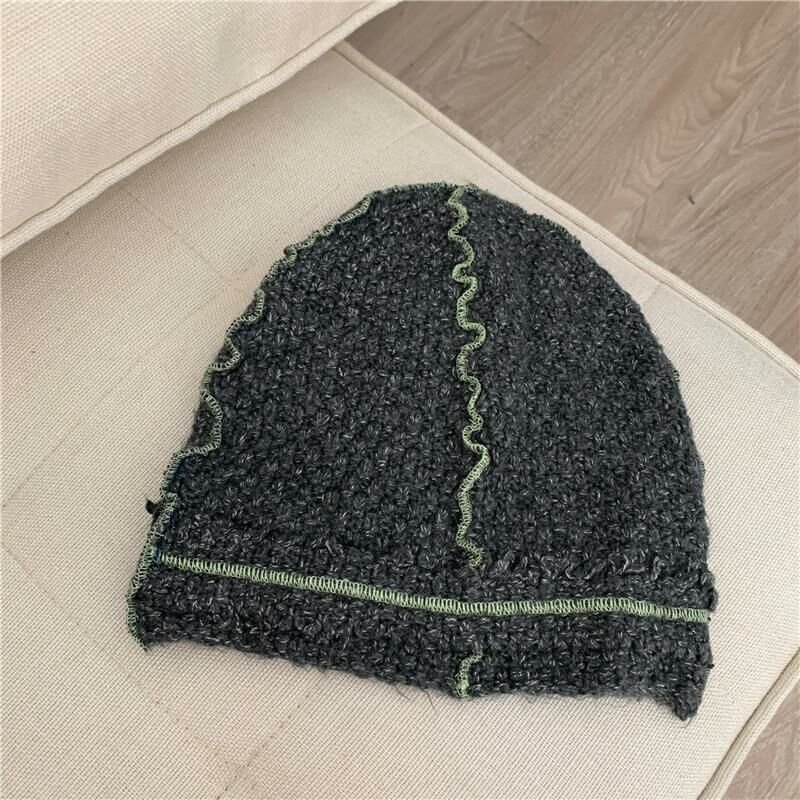 熱賣堆堆帽護耳包頭冷帽針織毛線帽(均碼（54-60cm）深灰色)