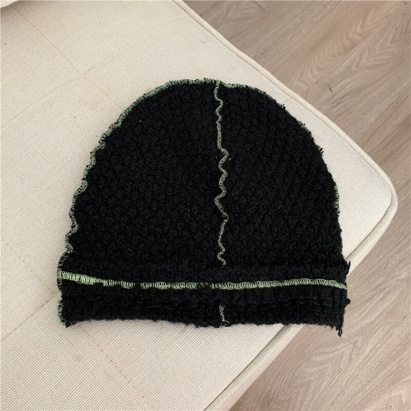 熱賣堆堆帽護耳包頭冷帽針織毛線帽(均碼（54-60cm）黑色)