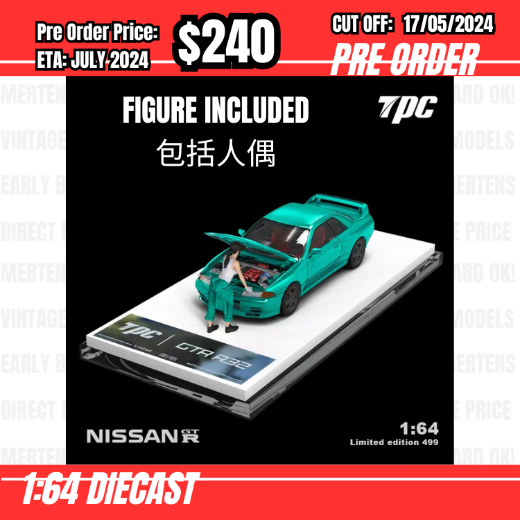 PO-$240 * Time Micro * 1:64 Nissan Skyline GTR R32 Carbon Green w/figure [OD14/05]