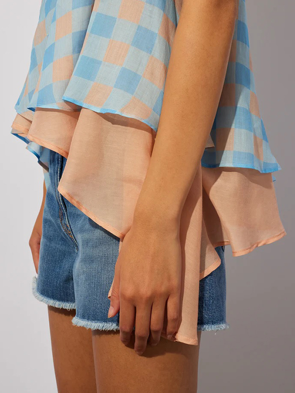 Semicouture 格紋細帶背心(淺藍)