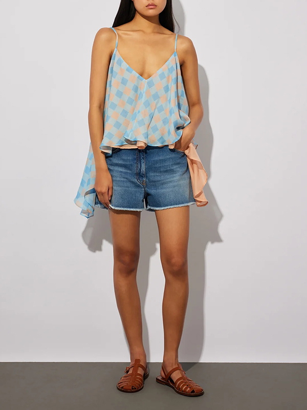 Semicouture 格紋細帶背心(淺藍)