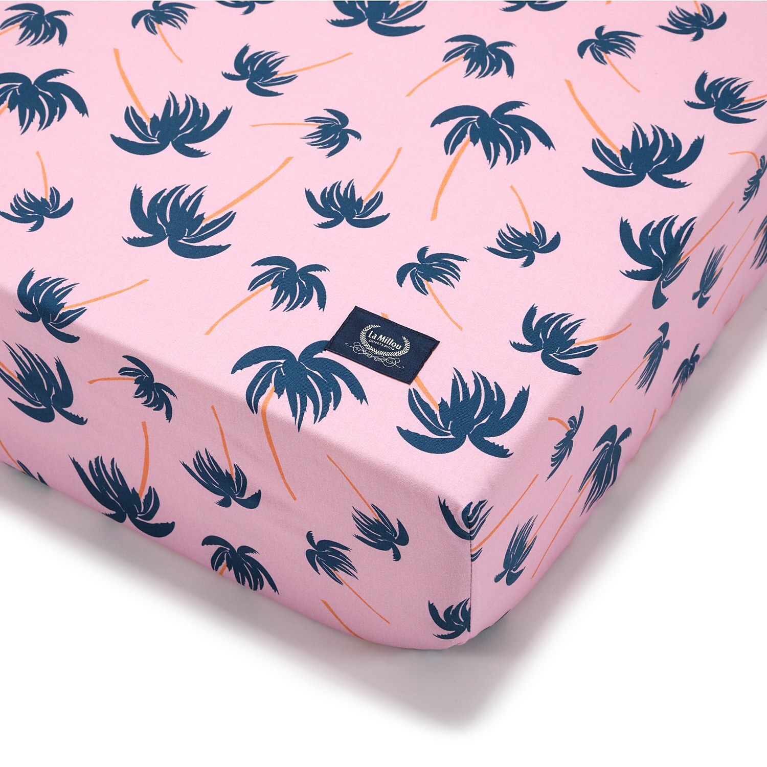 La Millou 拉米洛北歐風_嬰兒床單-威基基椰樹(粉底)