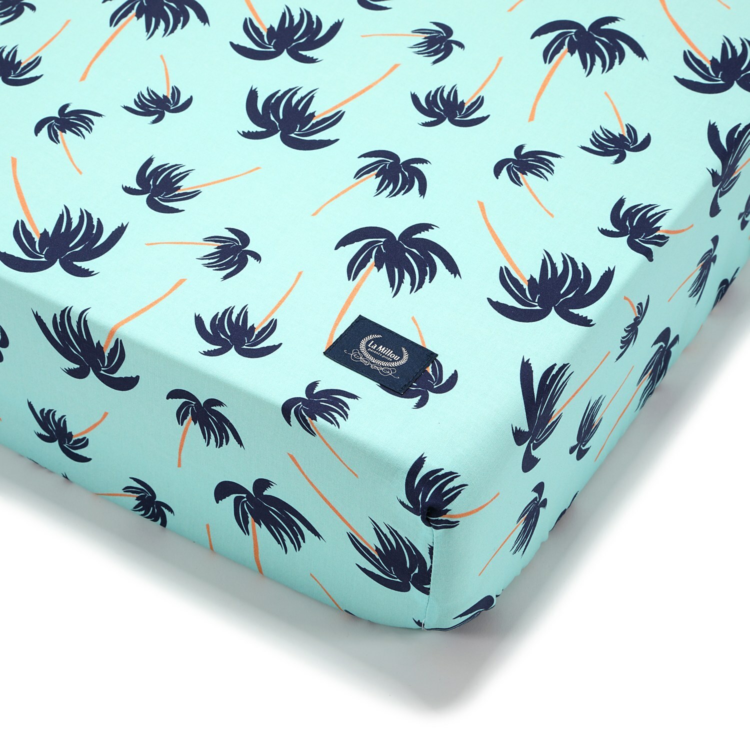 La Millou 拉米洛北歐風_嬰兒床單-威基基椰樹(藍底)