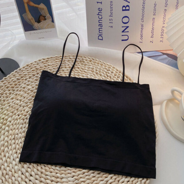 Summer bandeau vest with bra pad (short black) [one size]