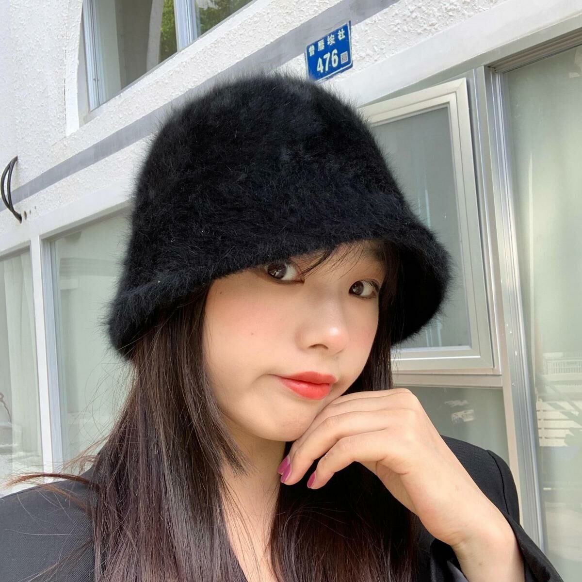 Hot Selling Plush Fisherman Hat Bucket Hat Warm Basin Hat (M (56-58cm) Black)