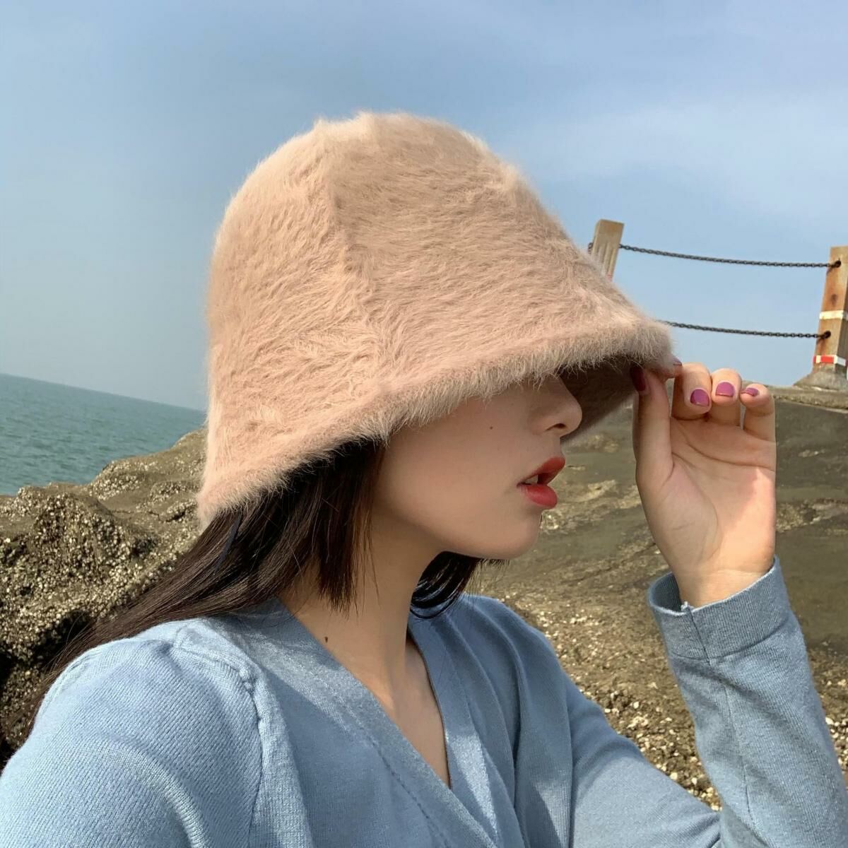 Hot Selling Plush Fisherman Hat Bucket Hat Warm Basin Hat (M (56-58cm) Khaki)