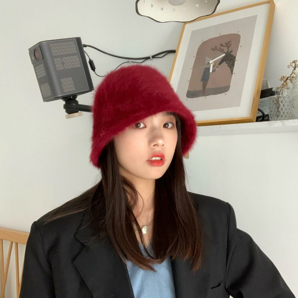 Hot selling plush fisherman hat bucket hat warm basin hat (M (56-58cm) wine red)