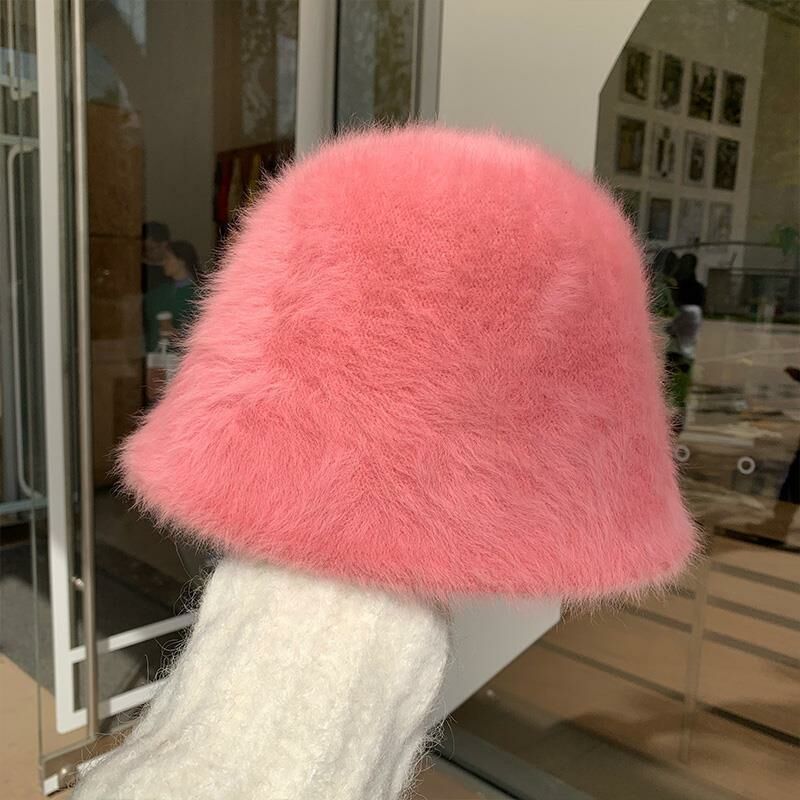 Hot selling plush fisherman hat bucket hat warm basin hat (M (56-58cm) peach red)