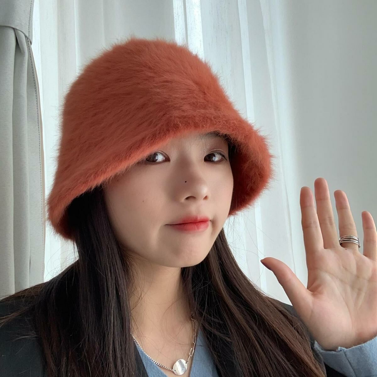 Hot selling plush fisherman hat bucket hat warm basin hat (M (56-58cm) caramel color)