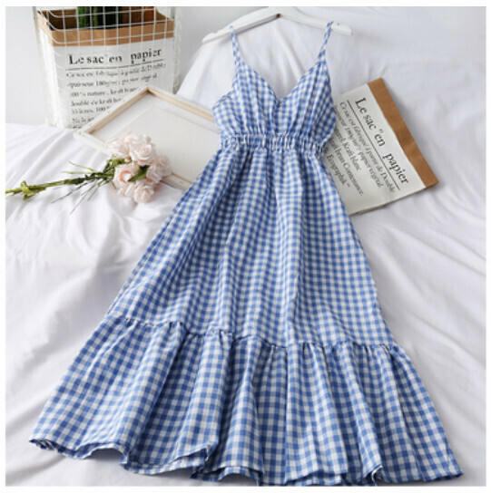 Elasticated waist midi dress (blue) (one size)